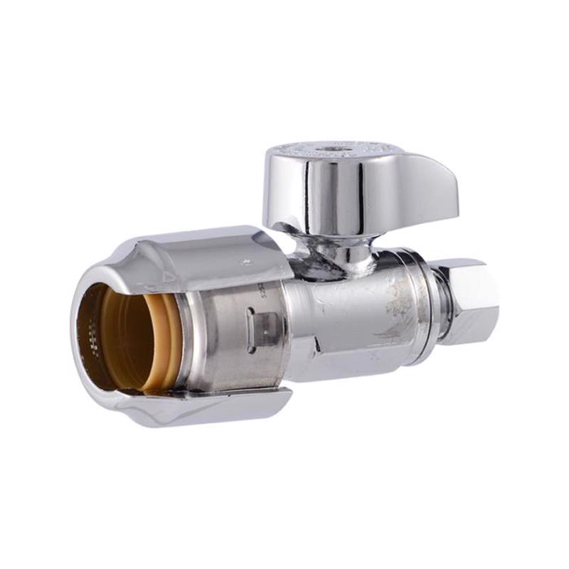 Emery Jensen IPS push fittings tool with 1/2-inch and 1/4-inch connections, designed for plumbing installation and repair.