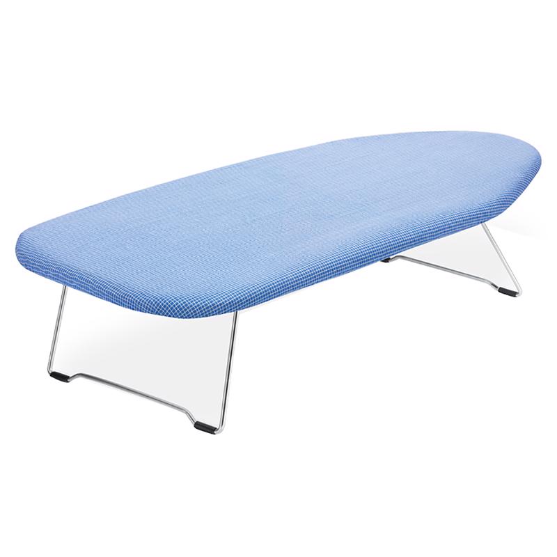 Emery Jensen ironing board STEL 12"H with a padded surface and sturdy metal frame for comfortable ironing.