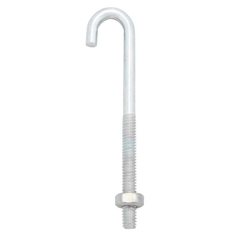 Pack of 10 Emery Jensen ZNC 1/4-inch J-bolts with nuts, sturdy metal fasteners for construction and DIY projects.