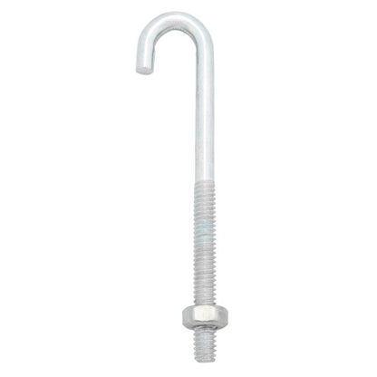 Pack of 10 Emery Jensen ZNC 1/4-inch J-bolts with nuts, sturdy metal fasteners for construction and DIY projects.