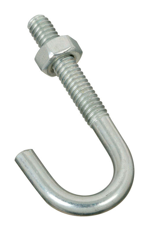 Emery Jensen J-bolt ZC PLT1/4x2-5/16" for securing structures, with a threaded steel J-bolt in a natural setting.
