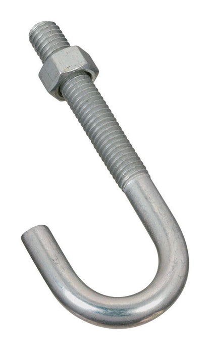 Emery Jensen J-bolt ZNC PLT3/8X3-3/4 inch for securing structures, showing the zinc-plated steel J-bolt with threaded end.