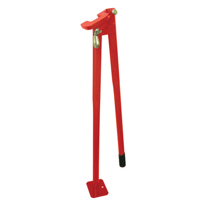Red 36-inch post puller jack by Emery Jensen, designed for farm and commercial use, shown in a close-up view.