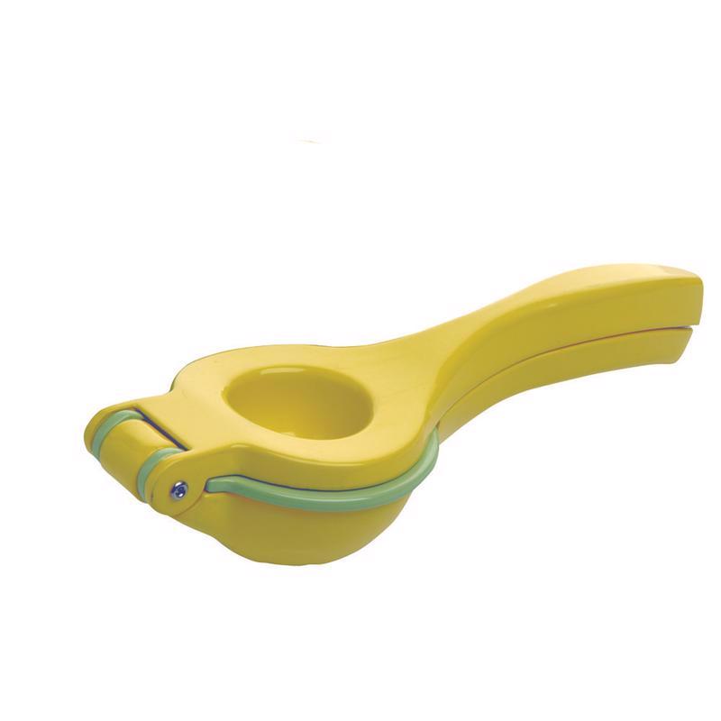 Yellow aluminum citrus juicer from Emery Jensen, featuring a compact design for fresh juice extraction.