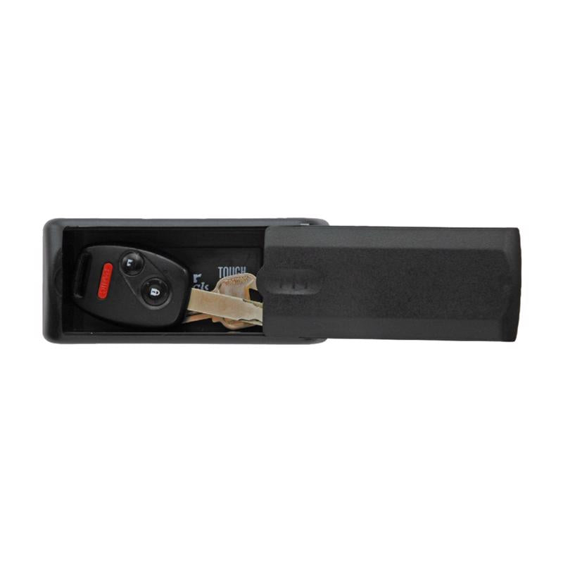 Emery Jensen magnetic key storage holder, black metal key holder with magnetic strips for organizing keys.