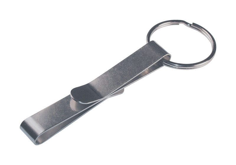 Emery Jensen metal key clip and belt hook attached to key rings, durable and functional for secure key organization.