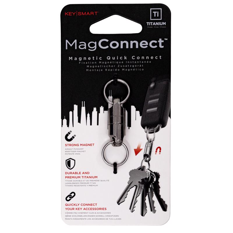 Silver magnetic keychain by Emery Jensen featuring key rings, designed for secure and stylish key organization.