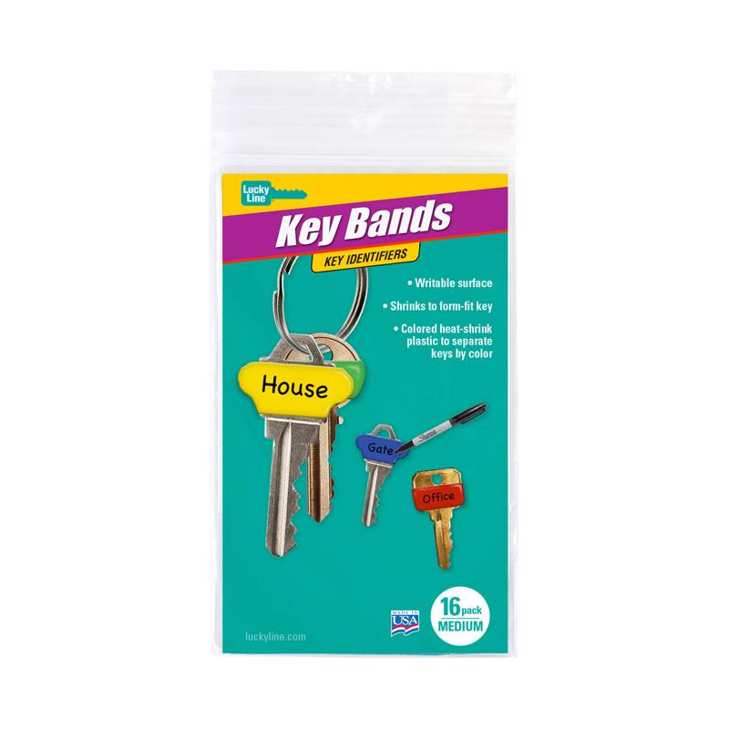 Set of 16 Emery Jensen Key ID Sleeves, medium size key tags for organizing and labeling keys.