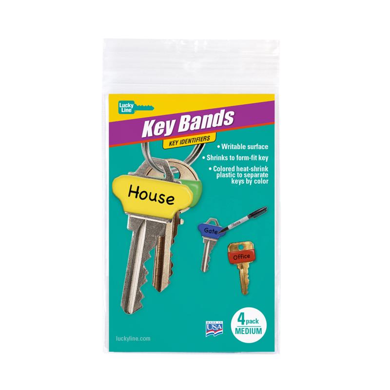 Set of four Emery Jensen Key ID Sleeves for key tags, medium size, with clear identification windows and durable plastic material