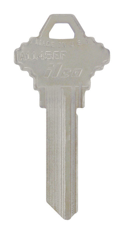 Set of four Emery Jensen KEYKRAFTER #235 brass keys, durable and precise keycutting tools for locksmithing and security.