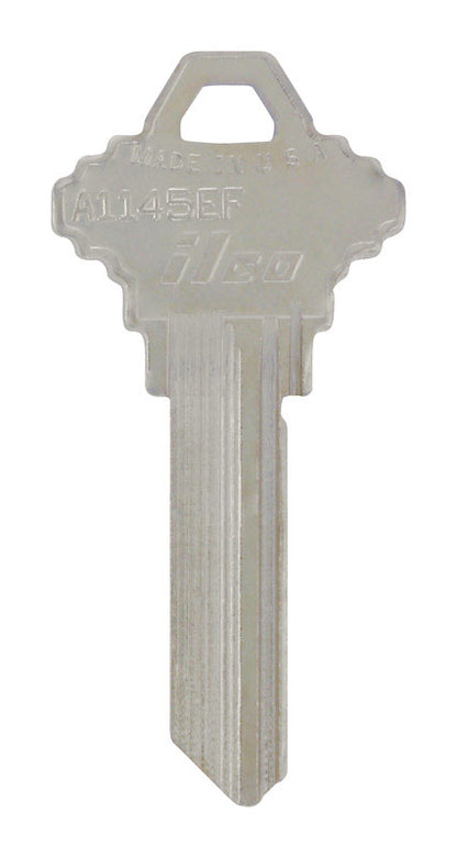 Set of four Emery Jensen KEYKRAFTER #235 brass keys, durable and precise keycutting tools for locksmithing and security.