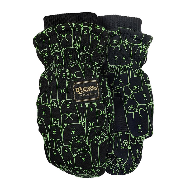 Emery Jensen kids gloves in bright green, small size, made for warmth and style, featuring a durable fabric design.
