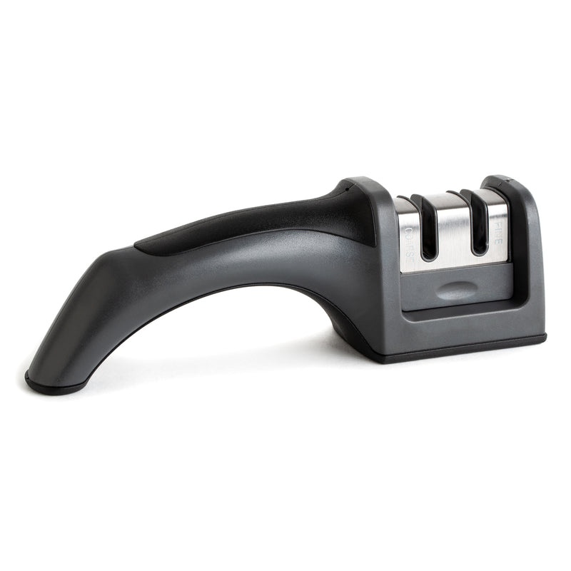Emery Jensen knife sharpener SS gray, compact kitchen tool with ergonomic design for easy blade sharpening.