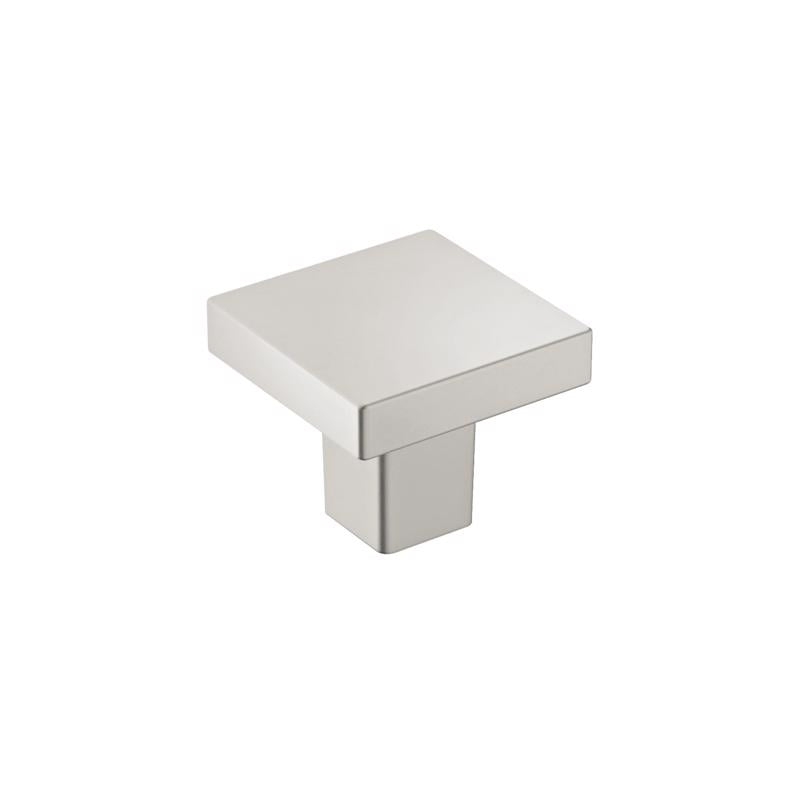 Set of six Emery Jensen square cabinet knobs in 1-3/16-inch size, featuring a sleek silver finish.