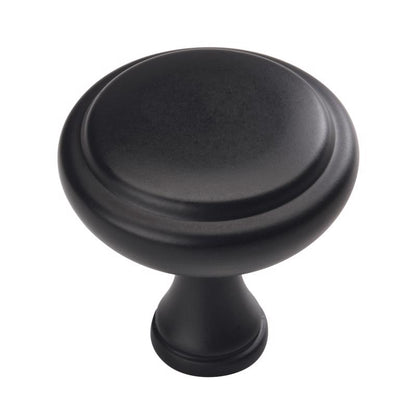 Six Emery Jensen CAB knobs, 1-1/4 inch, round metal cabinet knobs for furniture or doors, shown in a set of six.