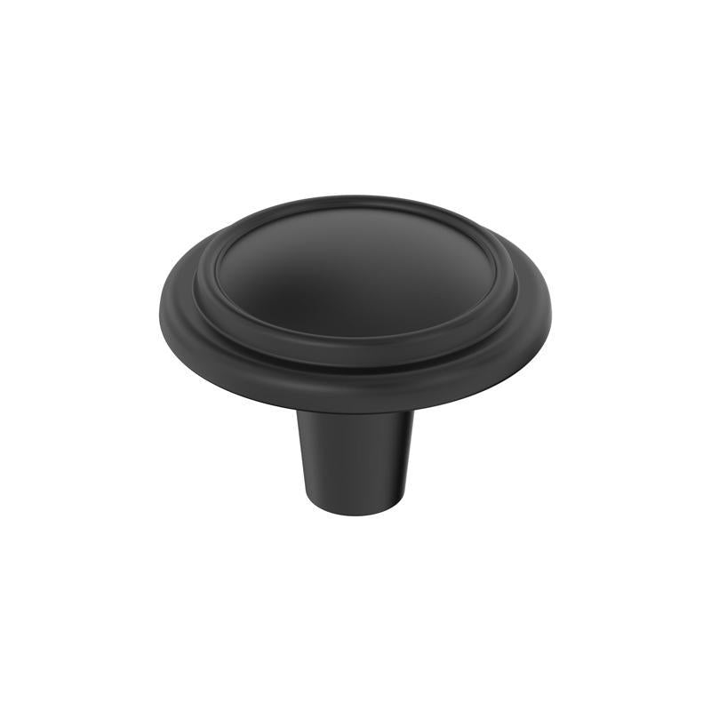 Emery Jensen CBNT KNB HTFLD BK 1-1/4-inch black knobs for cabinets and furniture, shown on a white background.