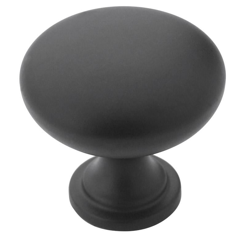 Emery Jensen flat black 1-1/4 inch knob, versatile cabinet or drawer handle with a sleek, modern design.