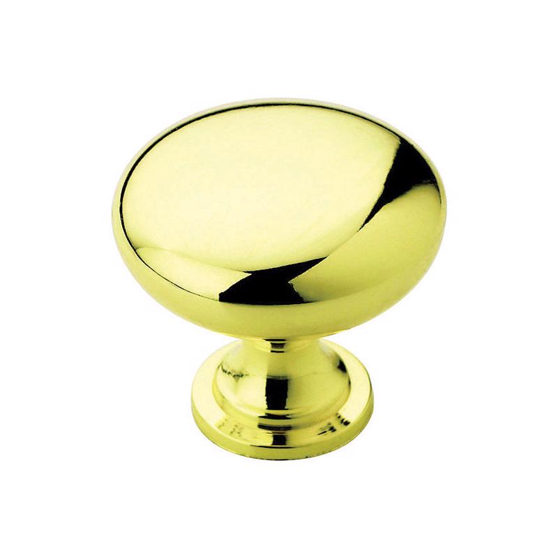 Emery Jensen brass knob, 1-1/4-inch diameter, polished finish, designed for cabinet or furniture drawer use.