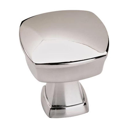 Emery Jensen 1-1/4 inch square chrome knob for cabinets and furniture, shown in a close-up view.