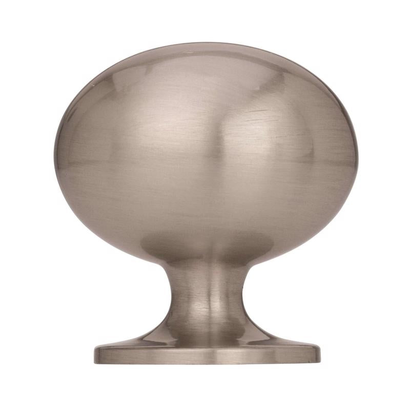 Emery Jensen oval knob, 1-3/8 inch steel finish, decorative cabinet or drawer knob with rounded oval shape.