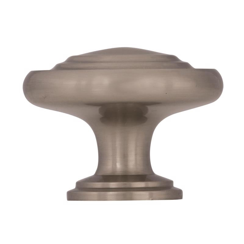 Satin nickel Emery Jensen knob, a sleek and modern door or cabinet knob with a smooth finish and rounded shape.
