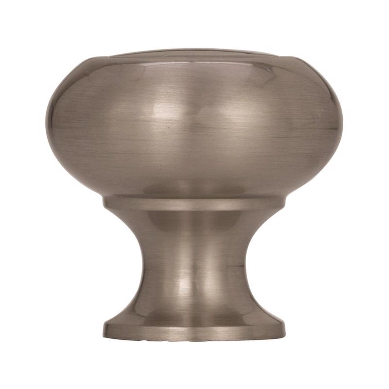 Emery Jensen knob with 1-1/4 inch satin nickel ring, showcasing a smooth, round cabinet hardware knob for furniture or cabinetry.