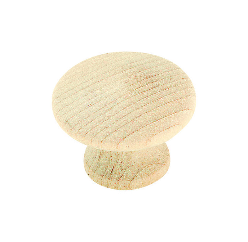 Emery Jensen wood knob with 1-1/4 inch diameter, natural wood finish, perfect for furniture or cabinet hardware.