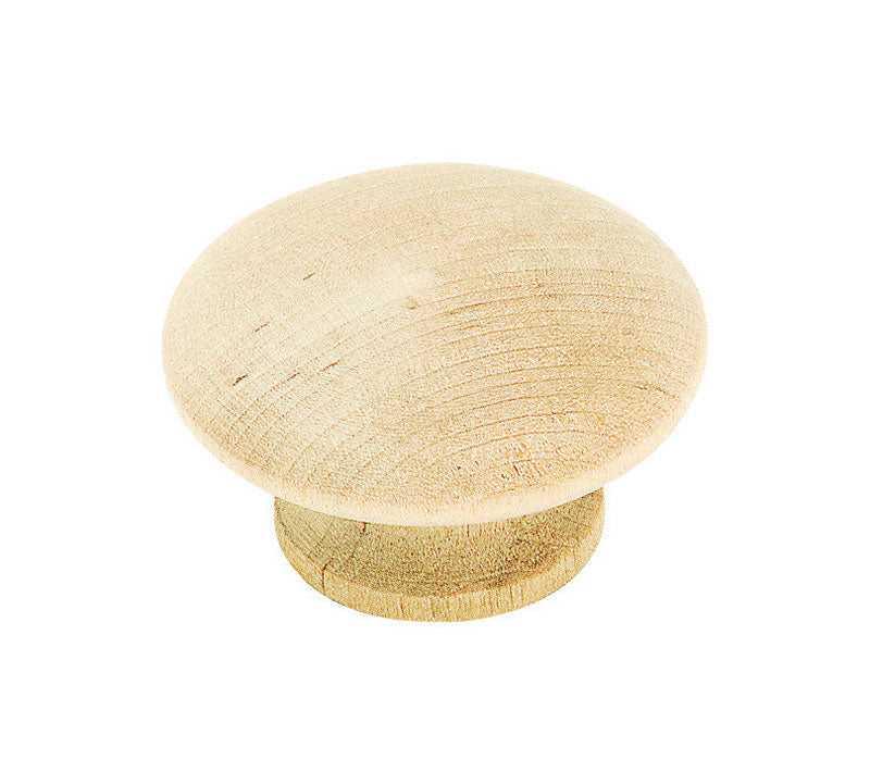 Pair of Emery Jensen 1.5-inch round wood knobs, ideal for furniture or cabinetry, shown in natural wood finish.