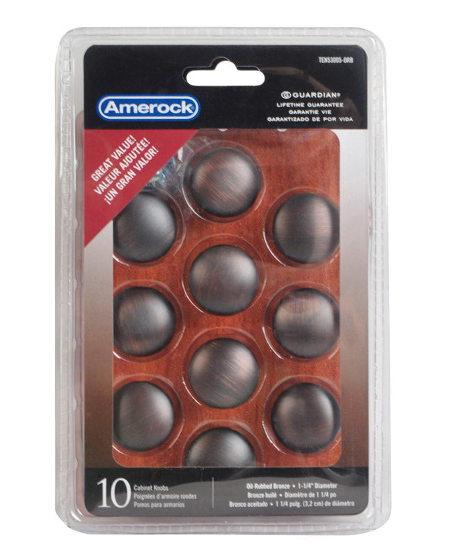 Set of 10 Emery Jensen 1-1/4 inch orb-style cabinet knobs for furniture or cabinetry.