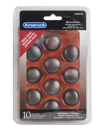 Set of 10 Emery Jensen 1-1/4 inch orb-style cabinet knobs for furniture or cabinetry.