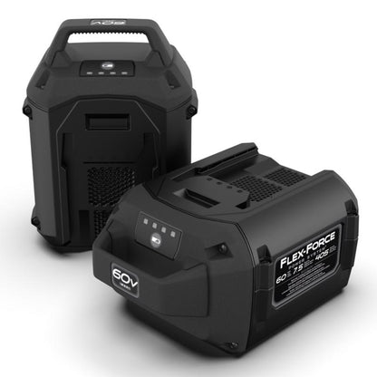 Emery Jensen L&G Equip lithium-ion battery, 7.5Ah capacity, showing the battery with its label and terminals for power storage.
