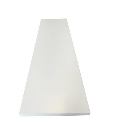 Set of five white laminate shelves by Emery Jensen, 11.8 x 47.6 inches, ideal for storage and organization.