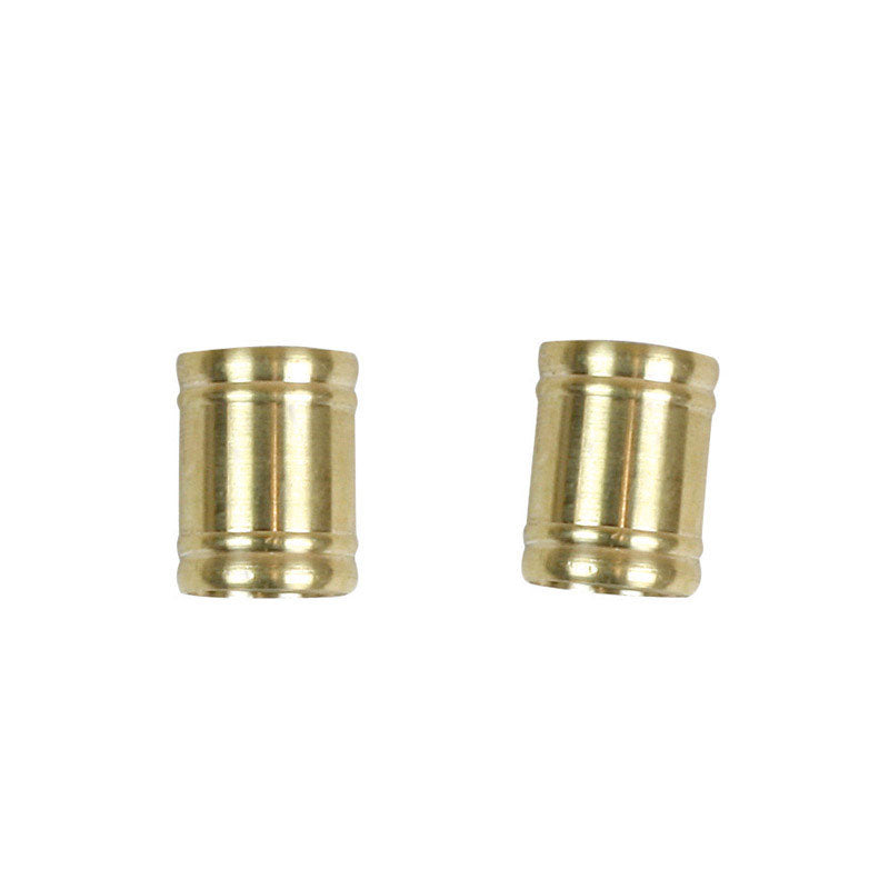 Pair of 1/8-inch brass lamp couplings from Emery Jensen, used as hardware for connecting lamp components.