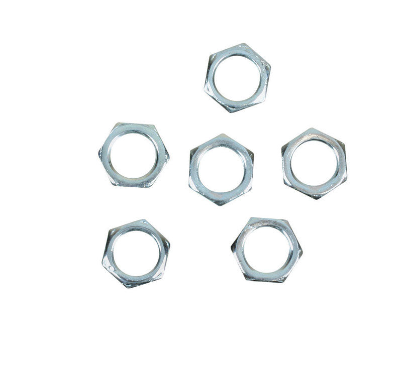 Set of six Emery Jensen 1/8 inch hex nuts for lamp hardware, showing metallic nuts with threaded interiors.