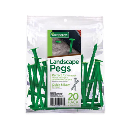 Set of 20 Emery Jensen landscape fabric pegs used to secure landscape fabric and accessories in gardening projects.