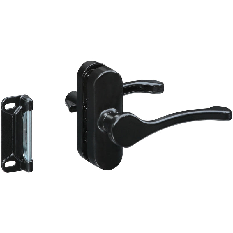 Black lever latches by Emery Jensen, showing close-up of durable latch mechanism on a white background.