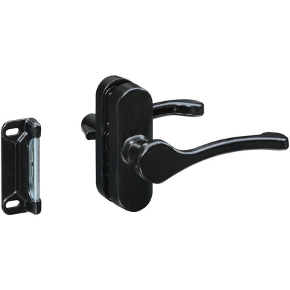 Black lever latches by Emery Jensen, showing close-up of durable latch mechanism on a white background.