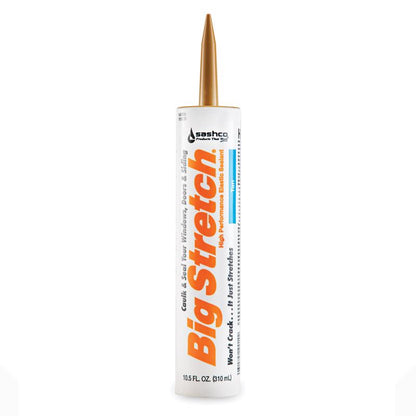 Pack of 12 Emery Jensen tan latex caulk tubes, 10.5 oz each, used for sealing and filling gaps in construction projects.