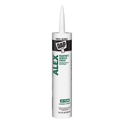 Pack of 12 Emery Jensen white latex caulk tubes, 10.1 oz each, ideal for sealing gaps and cracks in home repairs.