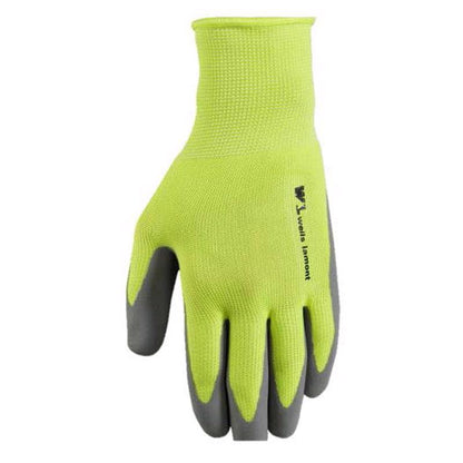Emery Jensen hi-viz gray and yellow latex gloves, medium size, designed for visibility and hand protection.