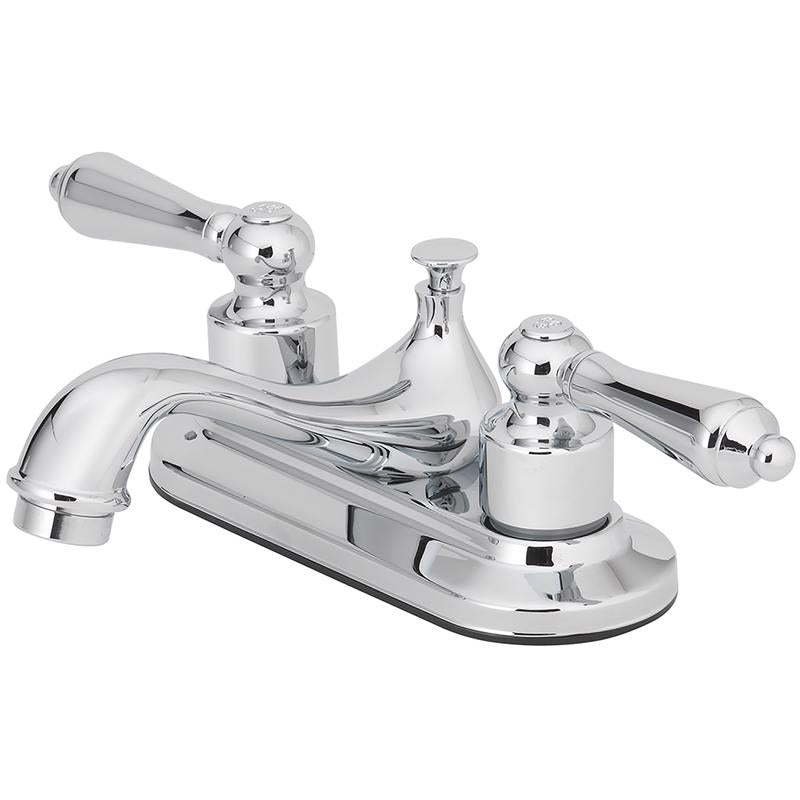Emery Jensen single-handle bathroom faucet in chrome finish installed on a white bathroom sink for modern style.
