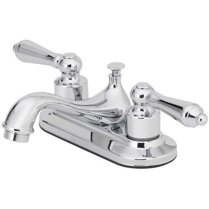 Emery Jensen single-handle bathroom faucet in chrome finish installed on a white bathroom sink for modern style.