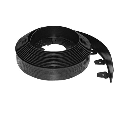 Black coiled lawn edging by Emery Jensen, 20-foot flexible plastic border for garden and lawn landscape edging.