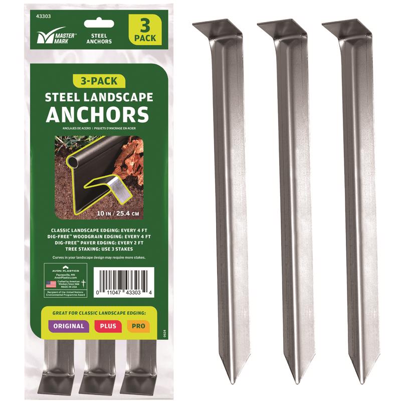 Steel stake lawn edging 3-pack by Emery Jensen, 10-inch durable metal stakes for garden boundary and landscape edging.