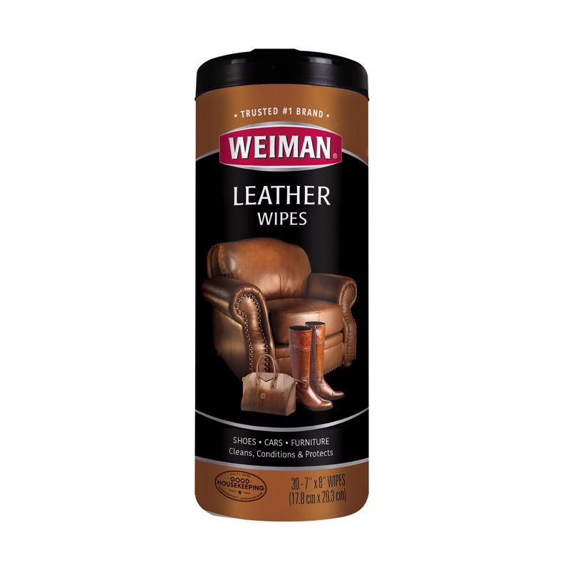 Weiman Leather Vinyl Cleaners WPS 30 count package with cleaning solution for leather and vinyl surfaces.