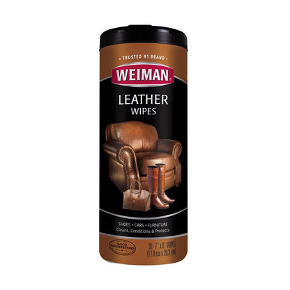 Weiman Leather Vinyl Cleaners WPS 30 count package with cleaning solution for leather and vinyl surfaces.