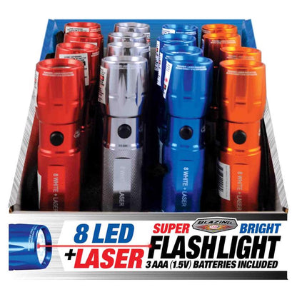 FLASHLIGHT 8 LED + LASER - Pack of 16