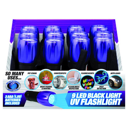 UV FLASHLIGHT 9 LED 15L - Pack of 12