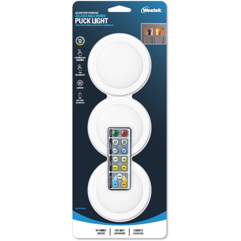 PUCK LED W/rmte WH 3PK