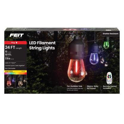 Emery Jensen LED string lighting with remote control, clear bulbs, ideal for indoor or outdoor decorative lighting.